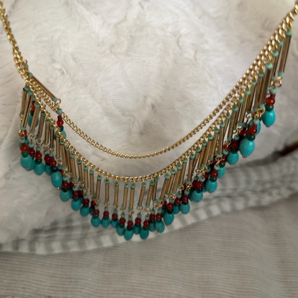 Nakamol Bead Necklace Turquoise Gold Multi Layer Statement Necklace Boho - Picture 5 of 5